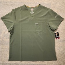 Dickies EDS Essentials Scrub Top DK635 Olive Large RN93643 V-Neck Stretch NWT