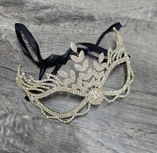 Gold Crystal Rhinestone Pave Masquerade Eye Mask for Party