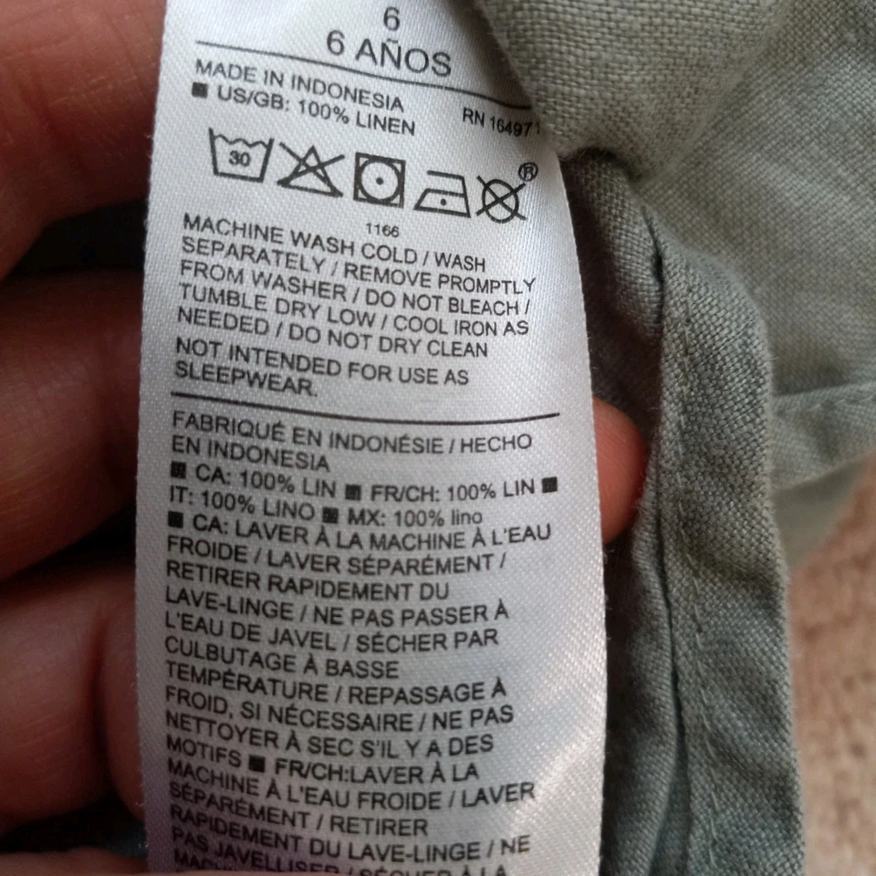 JANIE AND JACK Boys Linen Long Sleeve Button Shirt Casual Light Green Size 6 - Image 3 of 3