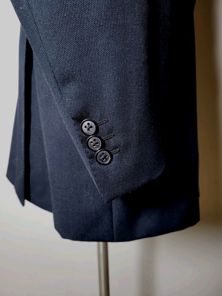 Chaqueta Blazer Abrigo Deportivo Belvest 56L 46L Negro Jet Tejido Tonal Doble Pecho  Foto 2 de 4