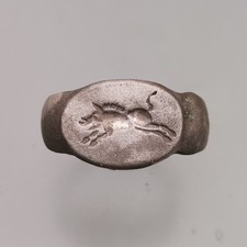 Unique Ancient Roman Silver  Ring Wild Boar  2nd. AD. Century.