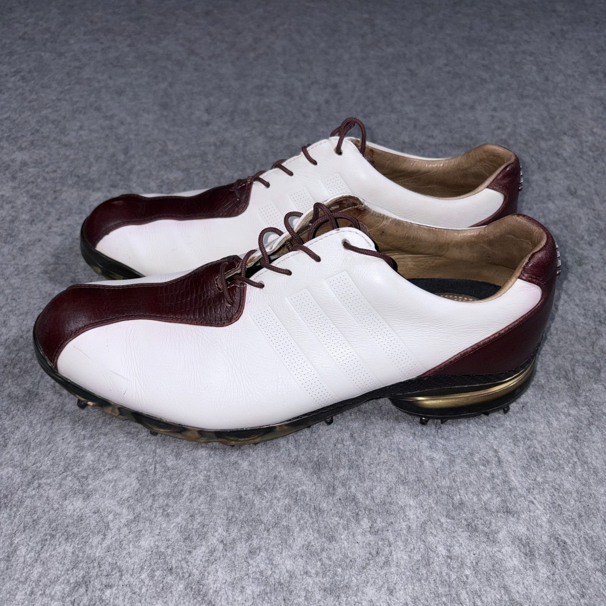 Adidas Adipure TP Leather Golf Shoes White Brown Mens 9.5 US