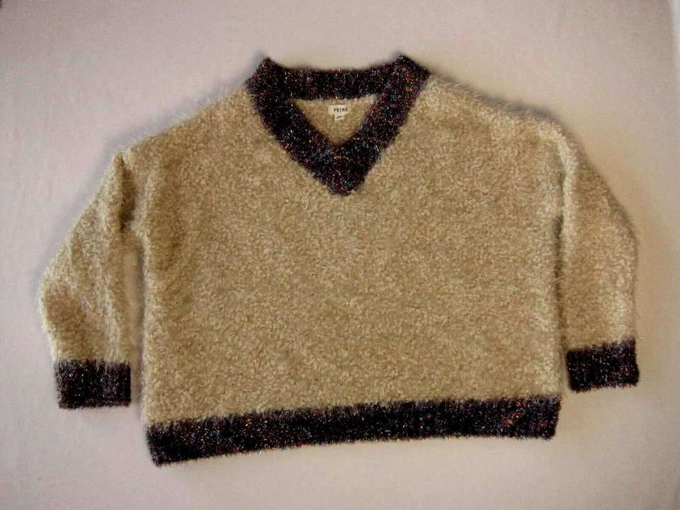 Prima пушистые ресницы вязаный квадратный слоновой кости блестящий v-образным вырезом длинным рукавом свитер размер XXL - Изображение 2 из 4