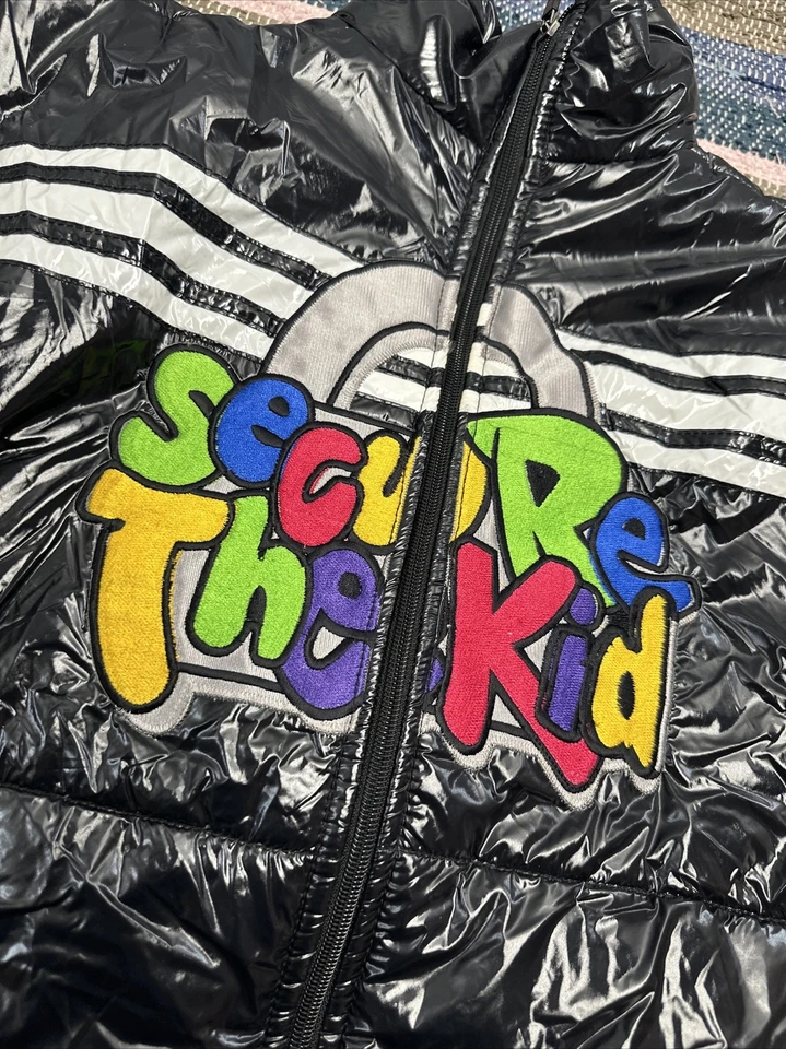 SUPER RARE Secure The Kid Patent Faux Leather Puffer Jacket Full Zip Men 2XL XXL - Image 2 of 4