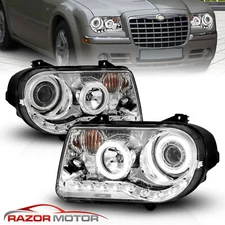 [Dual LED Halo] 05-10 For Chrysler 300C Chrome Replacement Projector Headlights