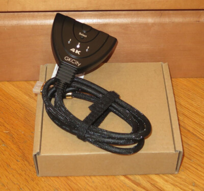 HDMI 4K Selector Switch GKCity 3-Input 3x1 3ft TV DVD Cable Xbox Wii PS4 & More