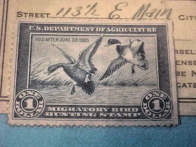 US Postage Stamp RW1 First Duck Stamp on 1934 Ohio Hunting License Unsigned N131 - Image 2 of 4