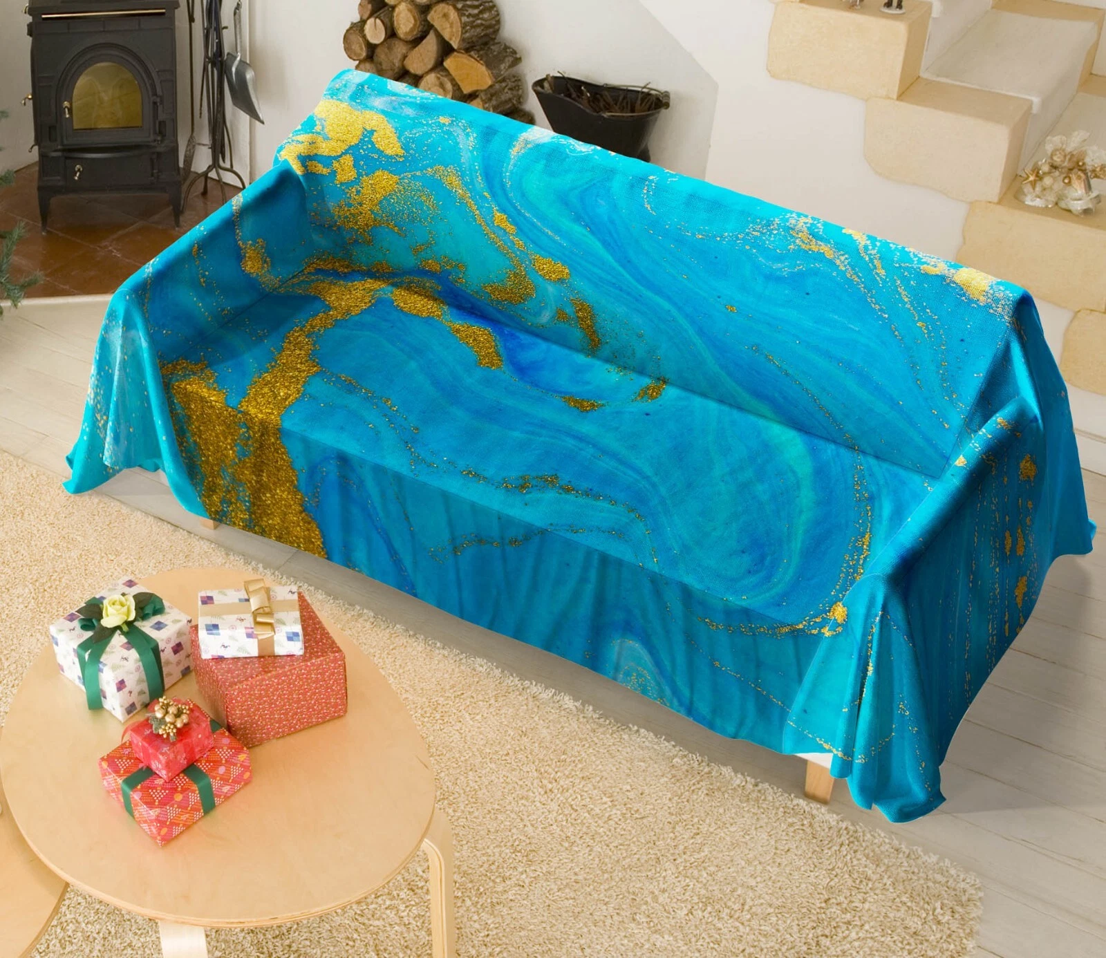 3D Blue Wave N2796 Sofa Cover High Stretch Lounge Slipcover Protector Couch