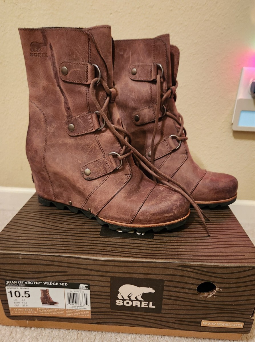 Sorel Joan of Arctic Wedge Mid Womens size M Brown Lace-Up Boots  NL2305-256