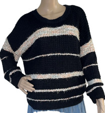 Black Multicolor Stripe Cozy Sweater Size XL Very Soft with Long Sleeves