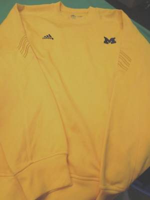 NEW ADIDAS CLIMAWARM Univ Michigan Wolverines MENS L/S FLEECE LINED SHIRT YELLOW