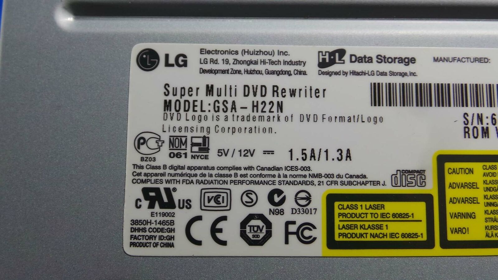 GSA-H22N DVD, GSA-H22N / LG DVD Super Multi DVD Rewriter / 5V~12V / 1.5A~1.3A / Specjalna cena super mile widziane