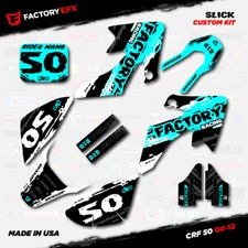 White & Cyan Slick Racing Graphics Kit fits 04-12 Honda Crf50 CRF 50 Decals