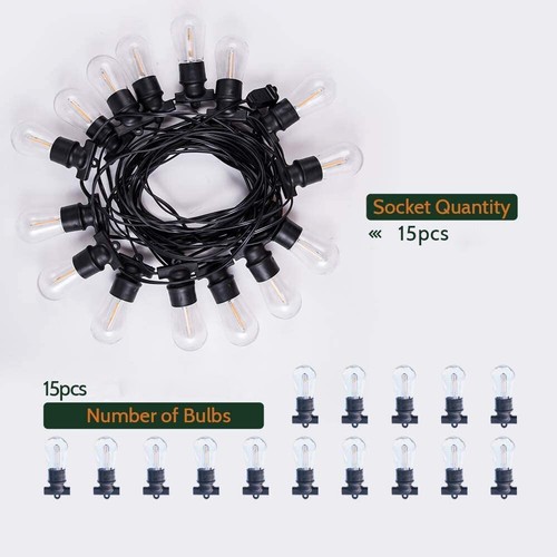 49FT Outdoor LED String Lights Shatterproof Bulbs Waterproof Patio Garden Decor - Picture 9 of 11