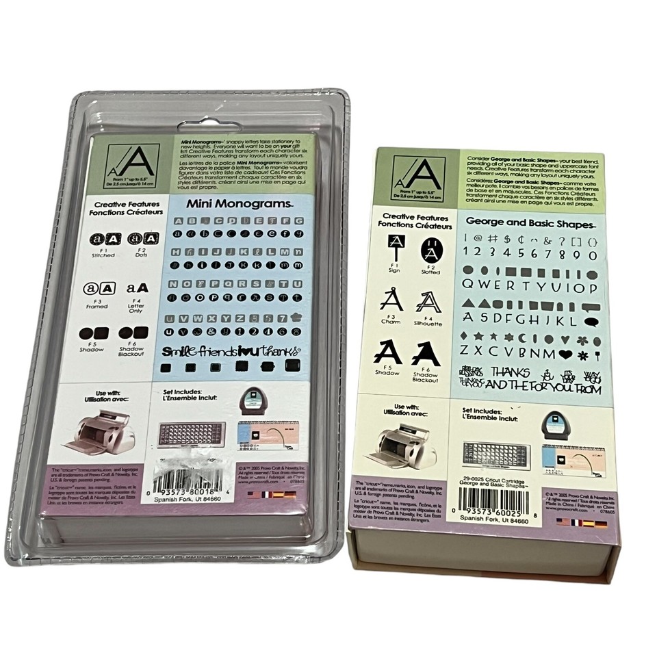 Cricut Font Cartridges And Basic Shapes (used) & Mini monograms