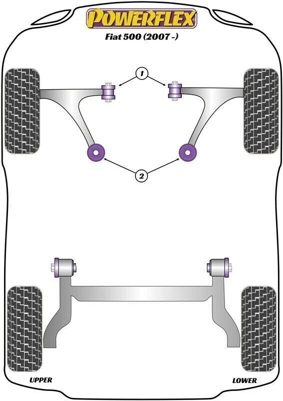 KIT 4 BOCCOLE TRAPEZIO POWERFLEX FIAT 500 595 ABARTH SUPPORTI BRACCI SOSPENSIONE - Image 3 of 4