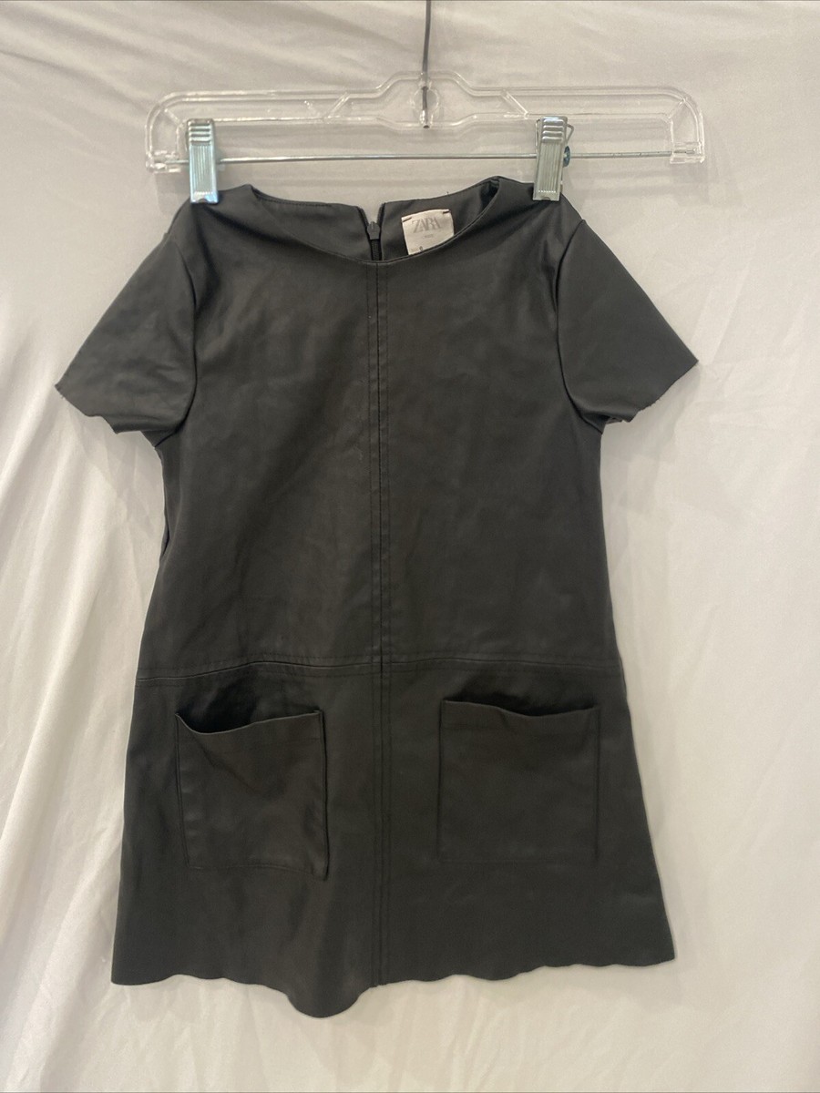 Zara Girl Black Faux Leather Dress Short Zip Dress Up Occasion Size 6 Zara Girl Black Faux Leather Dress Short Zip Dress Up Occasion Size 6