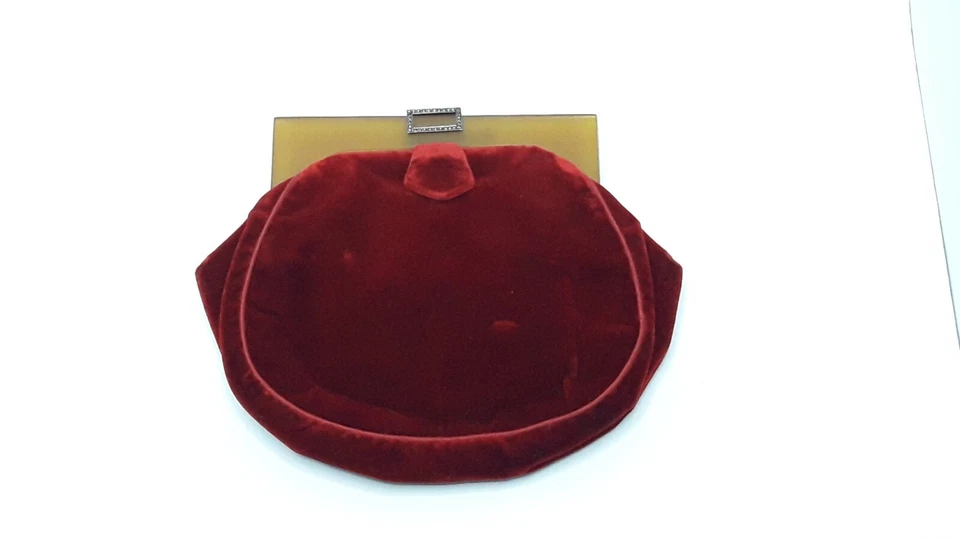 Hermoso Bolso de Noche Antiguo Art Nouveau Cadena Rojo con Asas de Baquelita Antiguo Foto 3 de 4