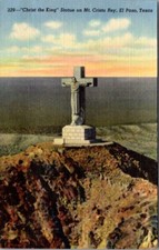 Vibrant Christ the King Statue Mt Cristo Rey El Paso TX Vintage Linen Postcard