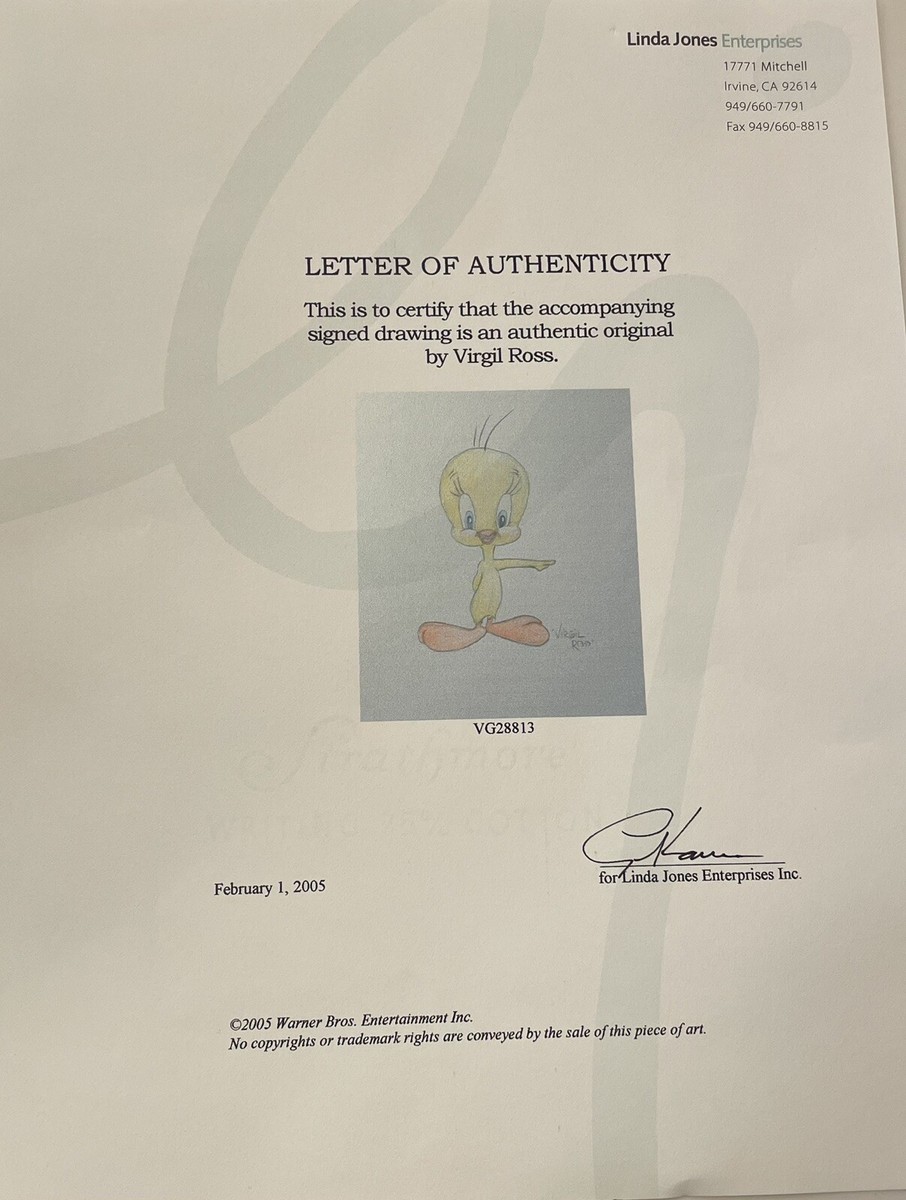 Tweety Bird Art Color Drawing by Virgil Ross 18x20 Original and