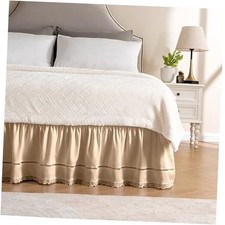 Wrap Around Ruffled Lace Bed Skirt, King/Queen-12.5" Drop Floral Lace/Cream