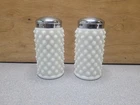 Vintage Fenton White Milk Glass Hobnail Heavy Salt And Pepper Shakers Set