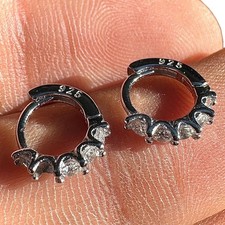 Huggie Hoop Earrings 10mm 925 Sterling Silver Rhodium Plated CZ Small Hoops