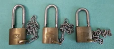 Vintage Brass Padlocks W/chains 3 Locks No Cores Can Be Keyed Anyway You Want