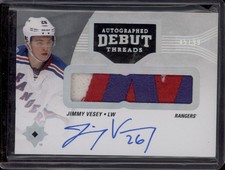 2016-17 Ultimate Jimmy Vesey Debut Threads Rookie Patch Auto 3-Color RPA RC /99