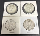 Kennedy & Walking Liberty Half Dollars Lot Of 4 90% Constitutional Silver Coins