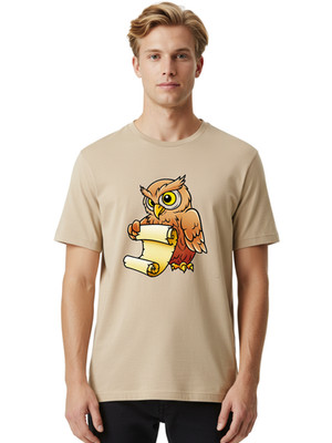 Owl-Holding-Scroll Mens Graphic Tee, 100% Cotton, Casual Summer Wear