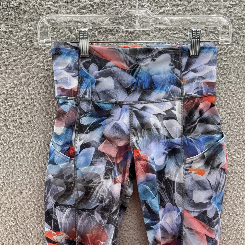 Leggings Lululemon Feminina 4 Azul Floral Rápido Livre Quadril Bolsos Academia Atlética Yoga - Imagem 2 de 4