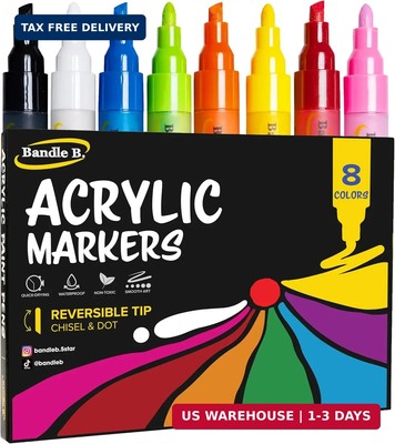 Bandle B. Acrylic Paint Markers   Set of 8 Paint Pens for Art, Fabric, Colori...