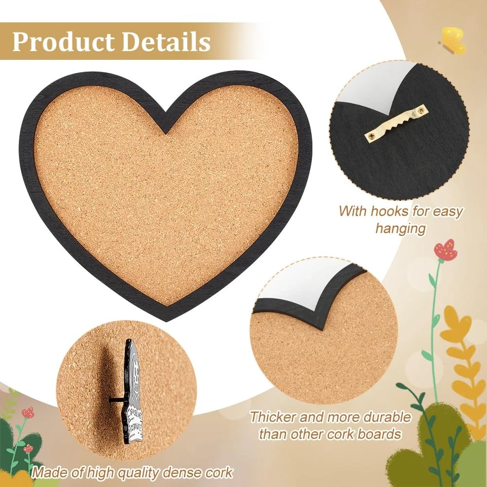 Pin Board Heart Cork Board Bulletin Display Board, 0.8" Thick Wall Mounted Co... - Image 4 of 4