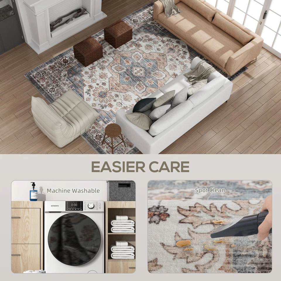 Alfombra Lavable, Alfombra Envejecida Interior Vintage 8'x10', Cubierta de Piso Retro... Foto 4 de 4