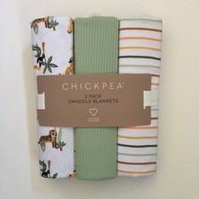 NEW Swaddle Baby Blankets Green Stripes  Animal Theme Baby Gift  ChickPea