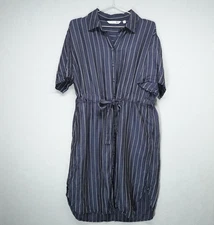 JW Anderson Uniqlo Shirt Dress Womens Small Navy Striped Linen Blend Tie Waist