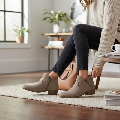 Sun + Stone Micro Suede Double Zipper  Booties Boots Sz 8 M - Gray Grey 
