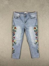 Sandpiper Jeans Women’s 10 Petite Blue Floral Embroidered Stretch Hipster Chic
