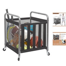 Rolling Sports Ball Cart, Rust-Resistant Organizer for Indoor Outdoor Use