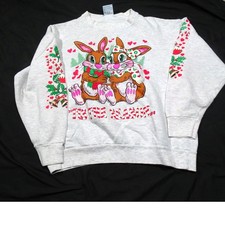 Vtg 90s Winter Bunnies Snuggle Up With Somebunny Sweatshirt Crewneck Large USA
