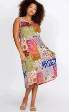 Johnny Was Patchwork Dress Small Easy Tea Fit Length Stretchy Floral Sleeveless