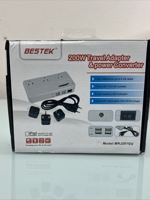 BESTEK 200W Travel Adapter Power Converter MRJ201GU Open Box 4 USB 3 AC