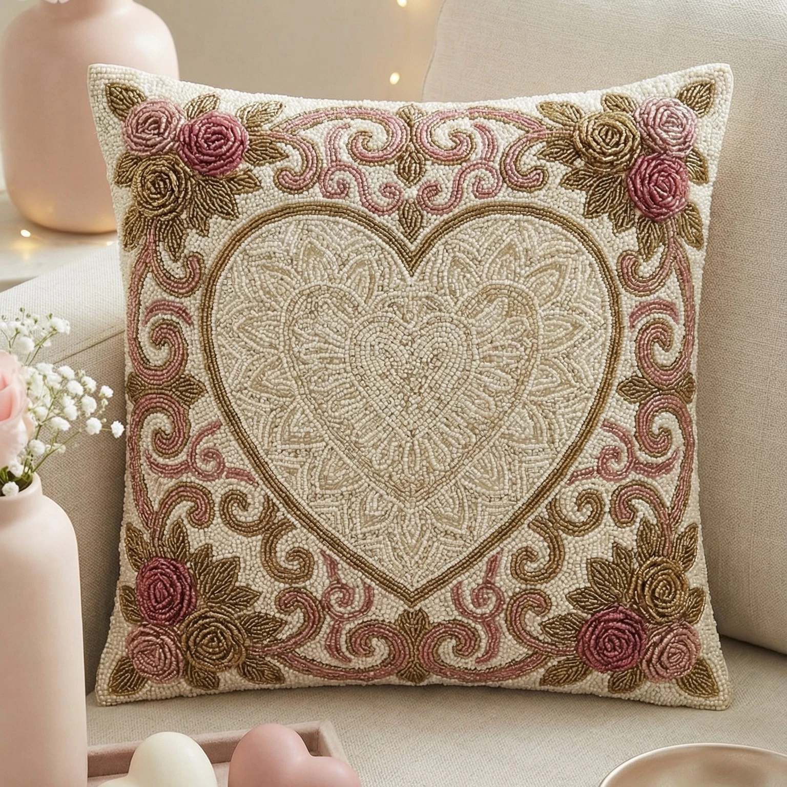 Luxury Beaded Heart & Crown Throw Pillow Cover - Baroque Royal Style Decorative
Opens in a new windo