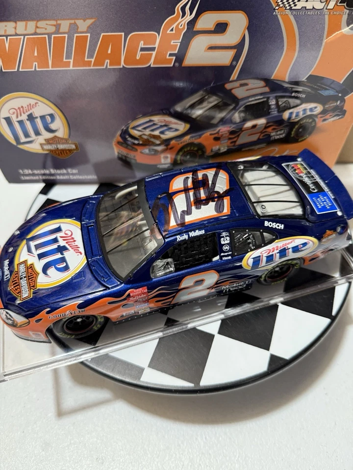AUTOGRAPHED Rusty Wallace #2 Miller Lite Harley-Davidson 2002 1/24 Diecast - Image 2 of 4