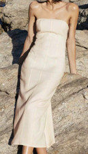 BNWT ZARA Ecru Textured Strapless Midi Dress Size XXL