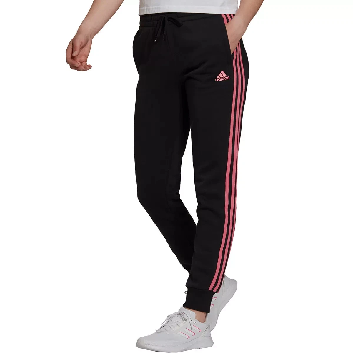 adidas L82805 Womens Black Cotton Fleece 3 Stripe Jogger Size M eBay