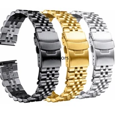 Stainless Steel Watch Band Jubilee Bracelet Strap Double Lock Clasp Replacement