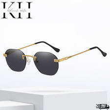 Retro Rimless Rectangle Sunglasses Tinted Lens Metal Frameless Square Glasses