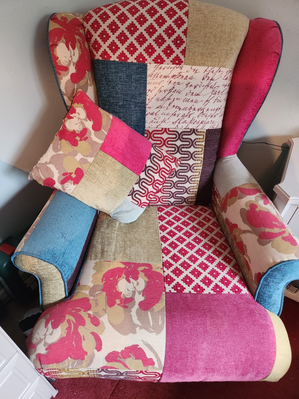 Wing back chair DFS Patchwork Shout pattern eBay